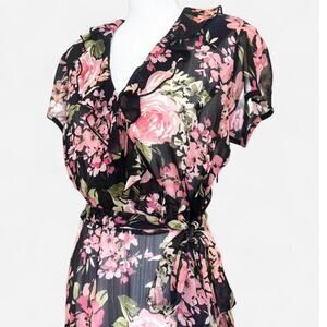 J.B.S Petite Sheer Ruffle Floral Wrap Dress Size 12P